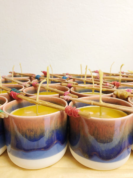 Beeswax Candle Sip Cup Red + Blue